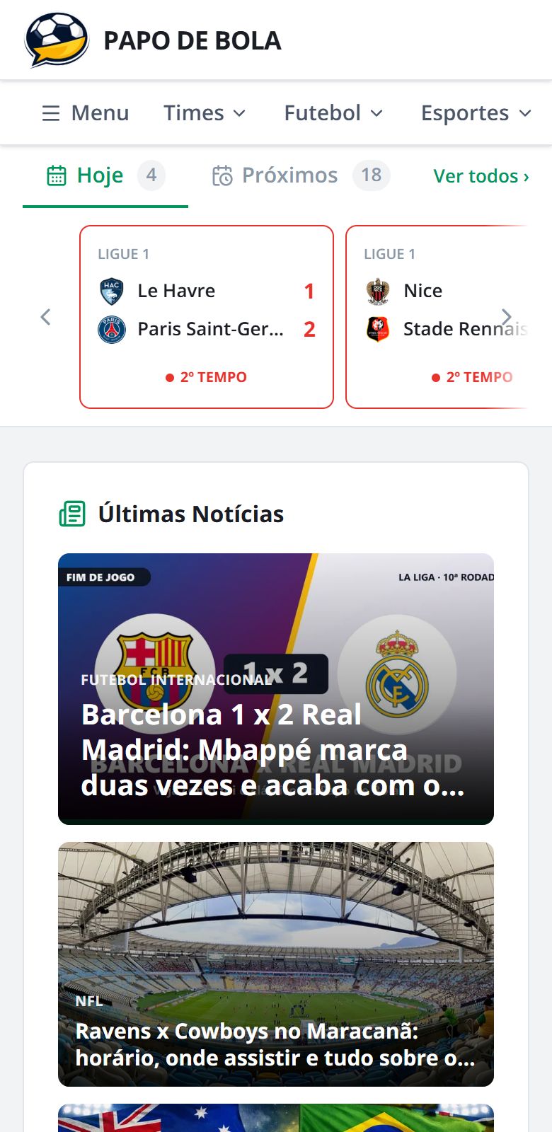 Papo de Bola mobile website open on a phone